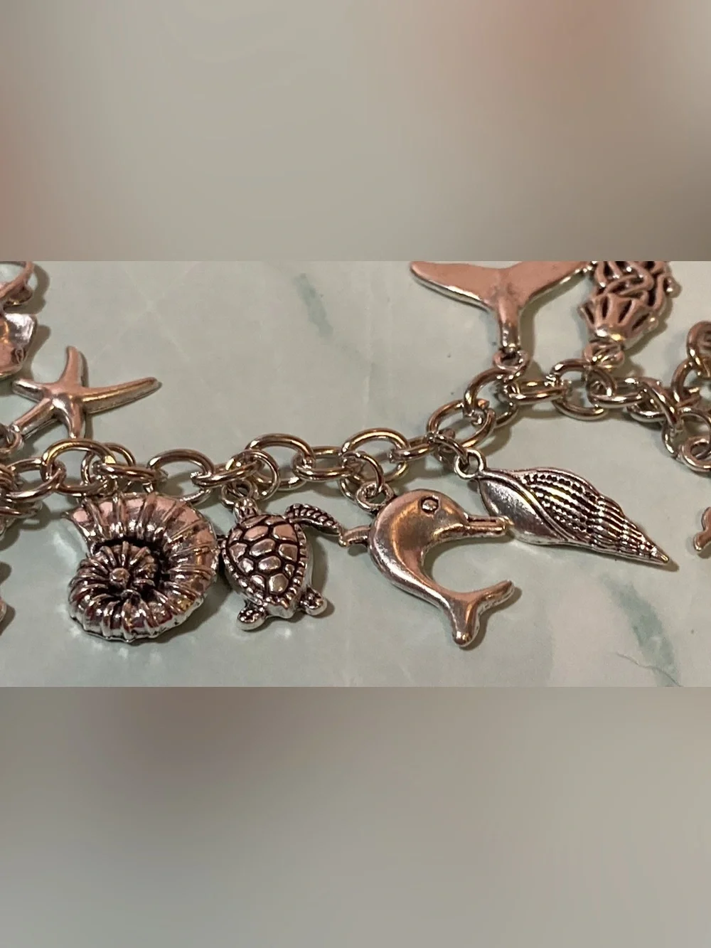 Sterling Silver-Tone Ocean Charm Bracelet in Silver